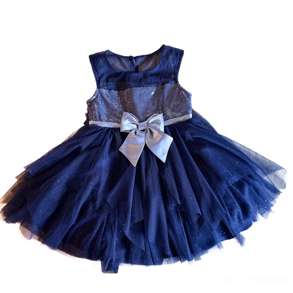 Sparkling Blue Tulle Dress with Bow